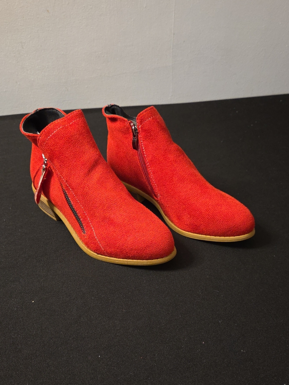 Women's Red Suede Ankle Booties with Side Zip